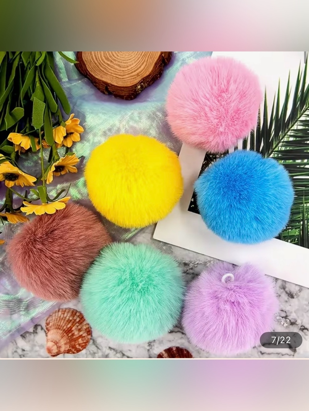 Set of 5 Assorted Plush Pom Bag Charms Pastel Colors NEW 💋👜❤️